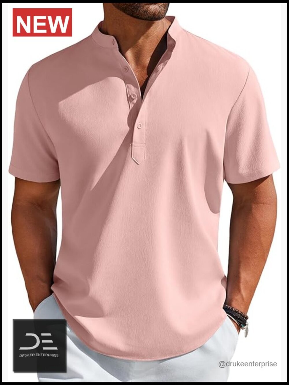 Men's Henley Shirt Short Sleeve Casual T-Shirt Summer Beach Hippie Tee